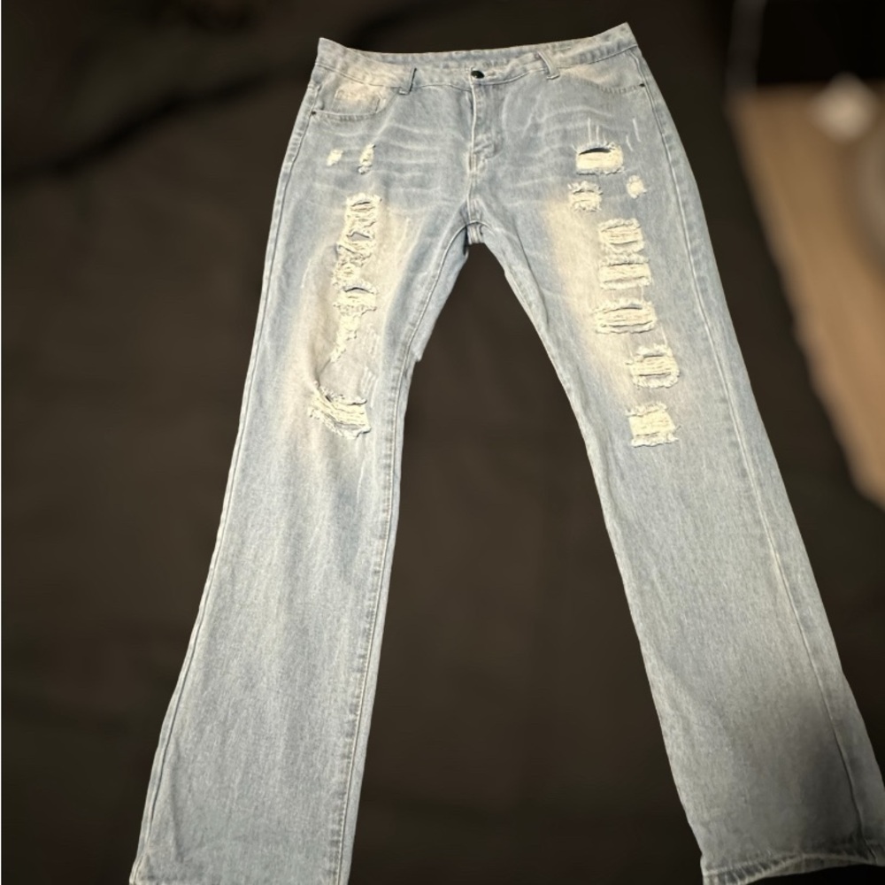 Trendy Light Denim Ripped Jeans - Size 40